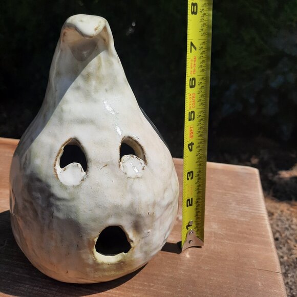 Handmade Ceramic Ghost Luminary Drop Artist Signed Allison Hilton Halloween Deco - Picture 7 of 8